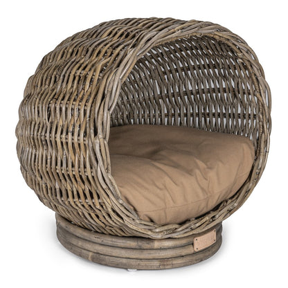 Socket Dome Bohemian Handwoven Rattan Cat Bed With Machine-Washable Cushion