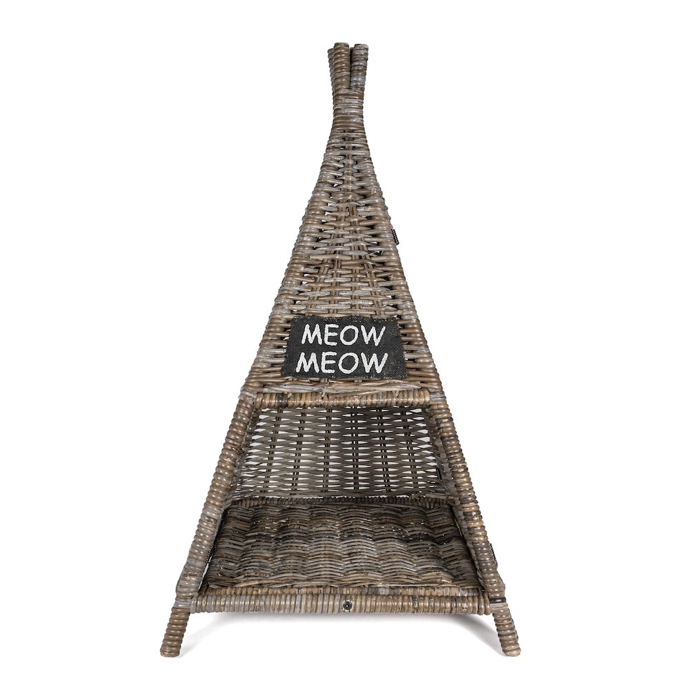 Tiki Tent Coastal Handwoven Rattan Cat Bed With Machine-Washable Cushion