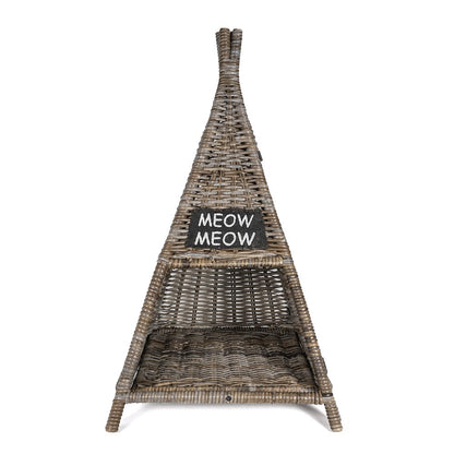 Tiki Tent Coastal Handwoven Rattan Cat Bed With Machine-Washable Cushion