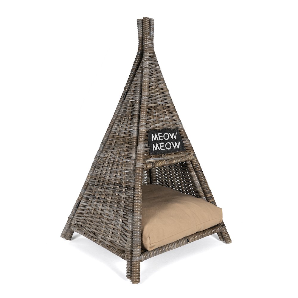 Tiki Tent Coastal Handwoven Rattan Cat Bed With Machine-Washable Cushion