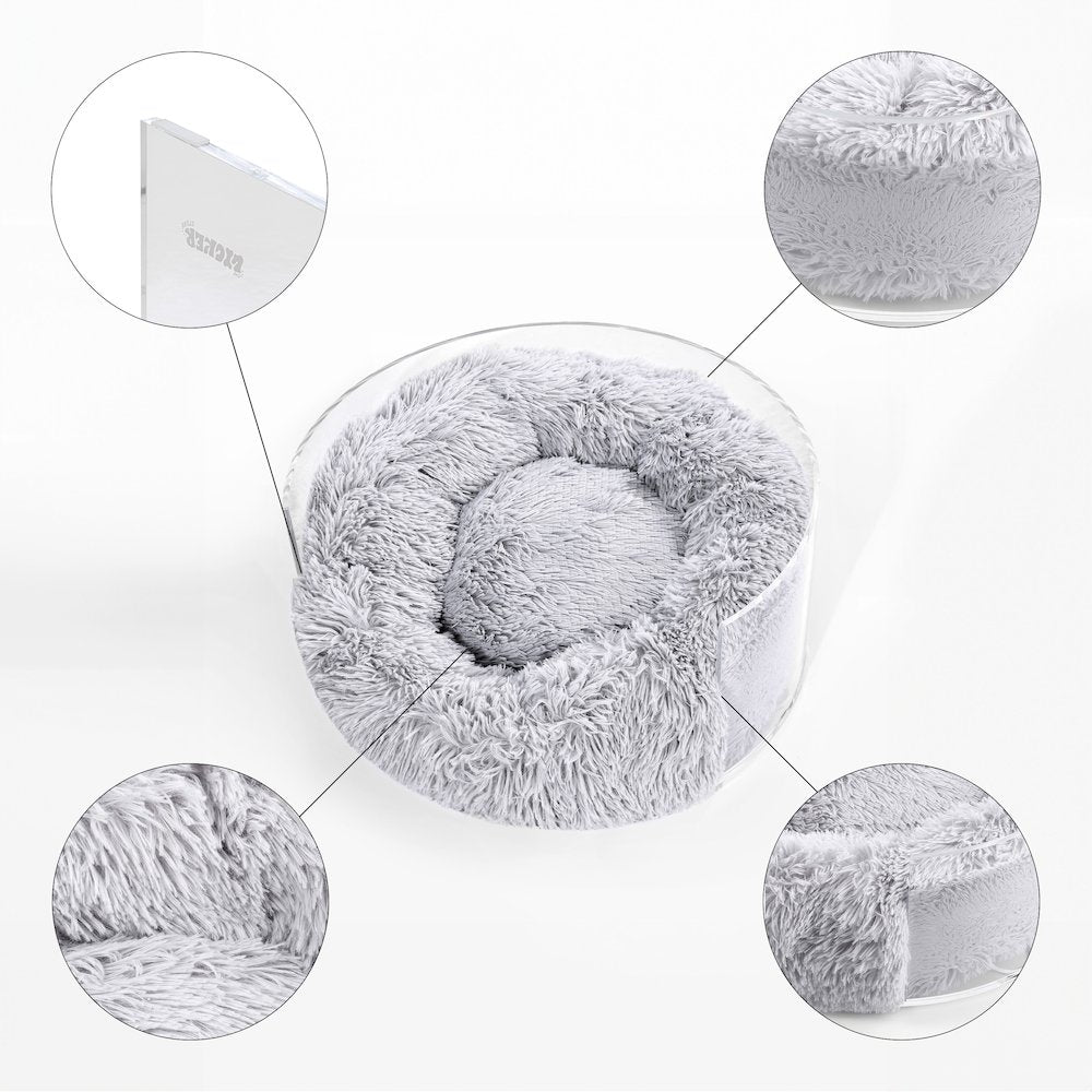 Small/Medium Modern Lucite Calming Fluffy Donut Pet Bed with Washable Cover