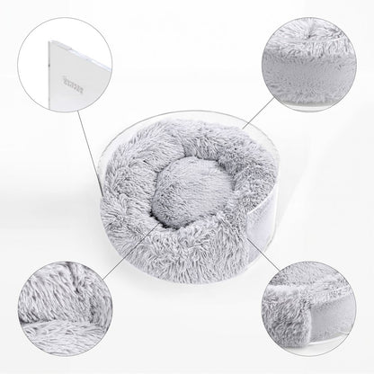 Small/Medium Modern Lucite Calming Fluffy Donut Pet Bed with Washable Cover