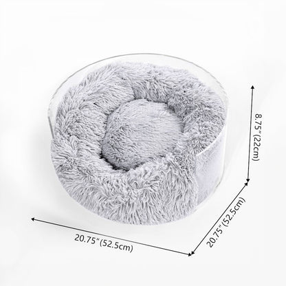 Small/Medium Modern Lucite Calming Fluffy Donut Pet Bed with Washable Cover