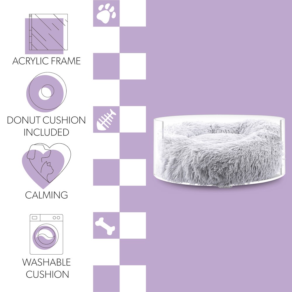 Small/Medium Modern Lucite Calming Fluffy Donut Pet Bed with Washable Cover