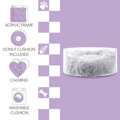 Small/Medium Modern Lucite Calming Fluffy Donut Pet Bed with Washable Cover