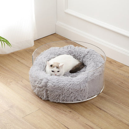 Small/Medium Modern Lucite Calming Fluffy Donut Pet Bed with Washable Cover