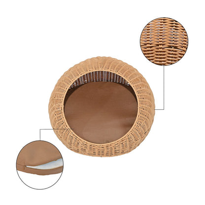 19.5" x 18" Circular Faux Wicker Pet Bed with Machine-Washable Cushion, Natural