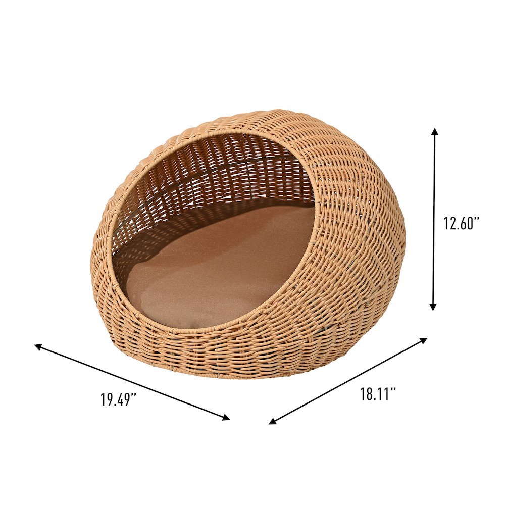 19.5" x 18" Circular Faux Wicker Pet Bed with Machine-Washable Cushion, Natural