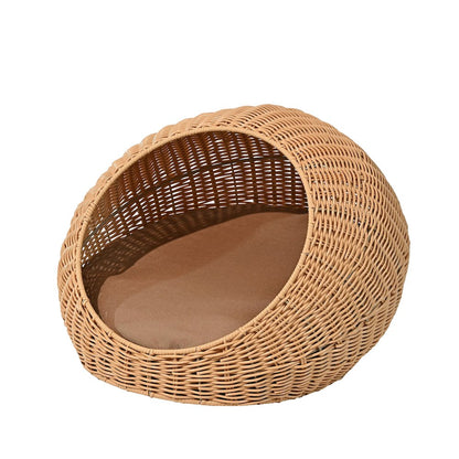 19.5" x 18" Circular Faux Wicker Pet Bed with Machine-Washable Cushion, Natural