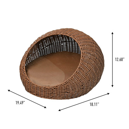 19.5" x 18" Circular Faux Wicker Pet Bed with Machine-Washable Cushion, Brown