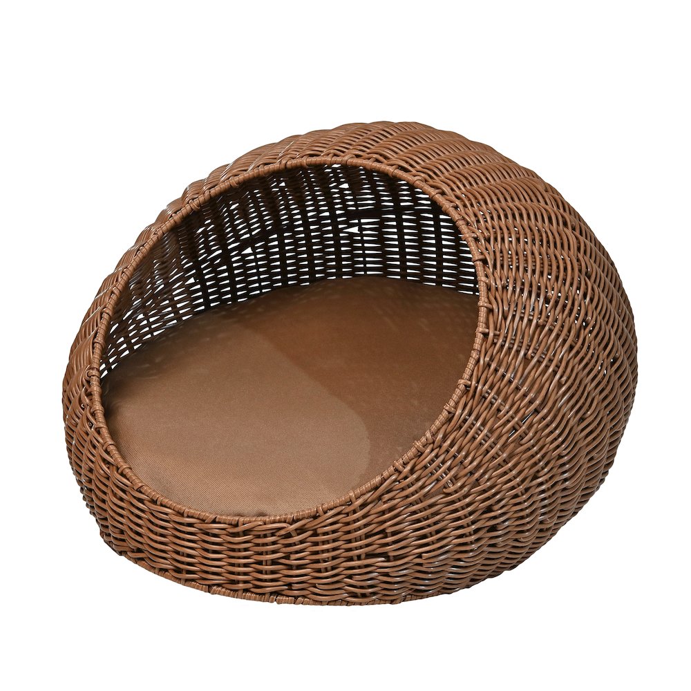19.5" x 18" Circular Faux Wicker Pet Bed with Machine-Washable Cushion, Brown