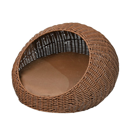 19.5" x 18" Circular Faux Wicker Pet Bed with Machine-Washable Cushion, Brown