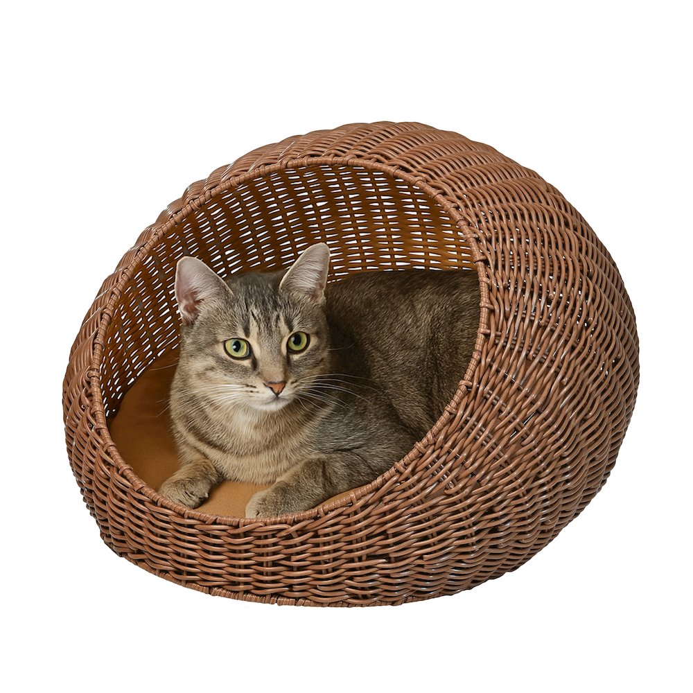19.5" x 18" Circular Faux Wicker Pet Bed with Machine-Washable Cushion, Brown