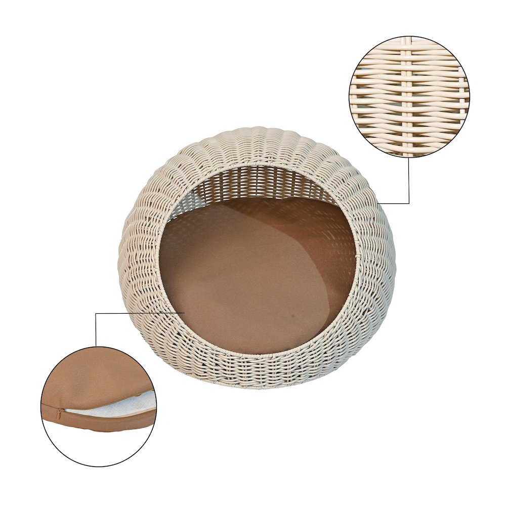 19.5" x 18" Circular Faux Wicker Pet Bed with Machine-Washable Cushion, White