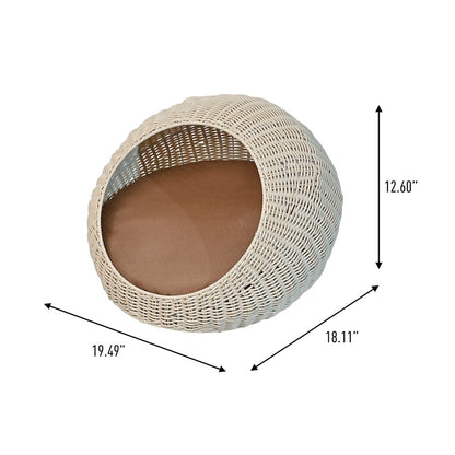 19.5" x 18" Circular Faux Wicker Pet Bed with Machine-Washable Cushion, White