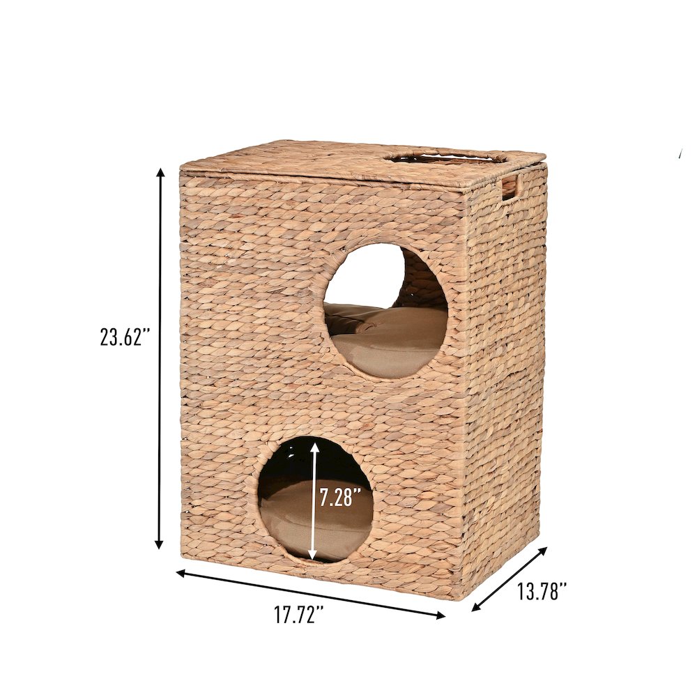 Modern Classic 2-Tier Handwoven Hyacinth Rectangular 5-Hole Cat Condo