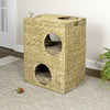 Modern Classic 2-Tier Handwoven Hyacinth Rectangular 5-Hole Cat Condo