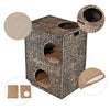 Modern Classic 2-Tier Handwoven Hyacinth Rectangular 5-Hole Cat Condo