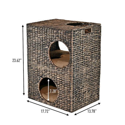 Modern Classic 2-Tier Handwoven Hyacinth Rectangular 5-Hole Cat Condo