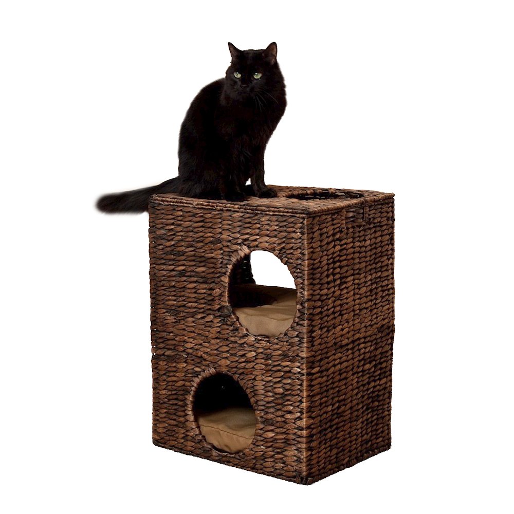 Modern Classic 2-Tier Handwoven Hyacinth Rectangular 5-Hole Cat Condo