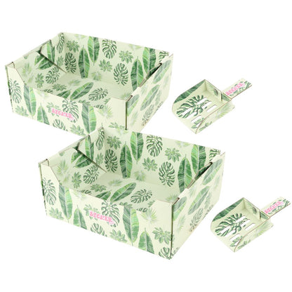 Bosco 17" Cardboard Cat Litter Box with Scoop, Green Leaf (2-Pack)