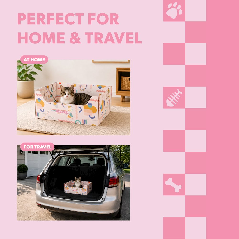 Bosco 17" Cardboard Cat Litter Box with Scoop, Confetti Pink (2-Pack)
