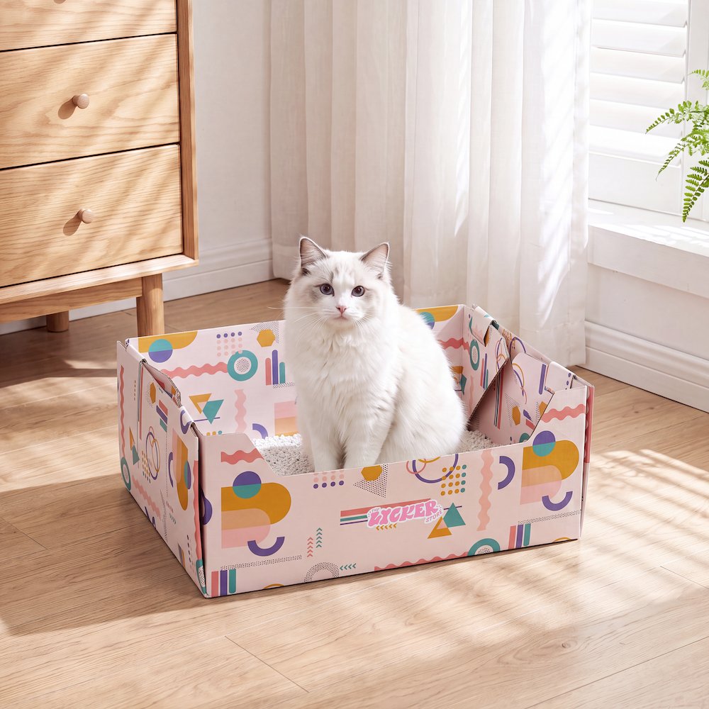 Bosco 17" Cardboard Cat Litter Box with Scoop, Confetti Pink (2-Pack)
