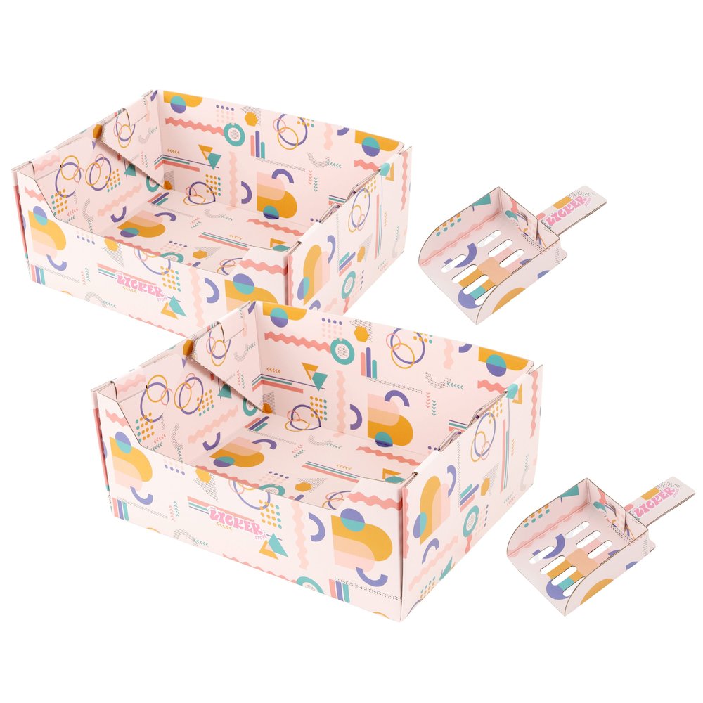 Bosco 17" Cardboard Cat Litter Box with Scoop, Confetti Pink (2-Pack)