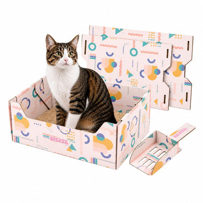 Bosco 17" Cardboard Cat Litter Box with Scoop, Confetti Pink (2-Pack)