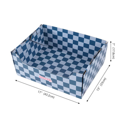 Bosco 17" Cardboard Cat Litter Box with Scoop, Navy Checker (2-Pack)