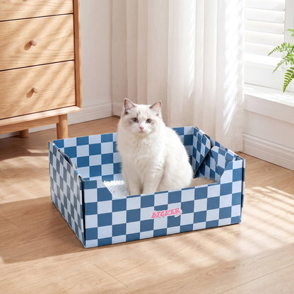 Bosco 17" Cardboard Cat Litter Box with Scoop, Navy Checker (2-Pack)