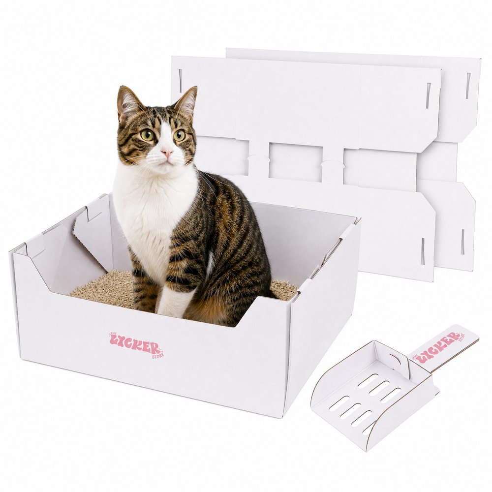 Bosco 17" Cardboard Cat Litter Box with Scoop, White (2-Pack)