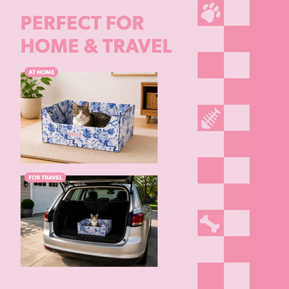 Bosco 17" Cardboard Cat Litter Box with Scoop, Chinoiserie Blue (2-Pack)