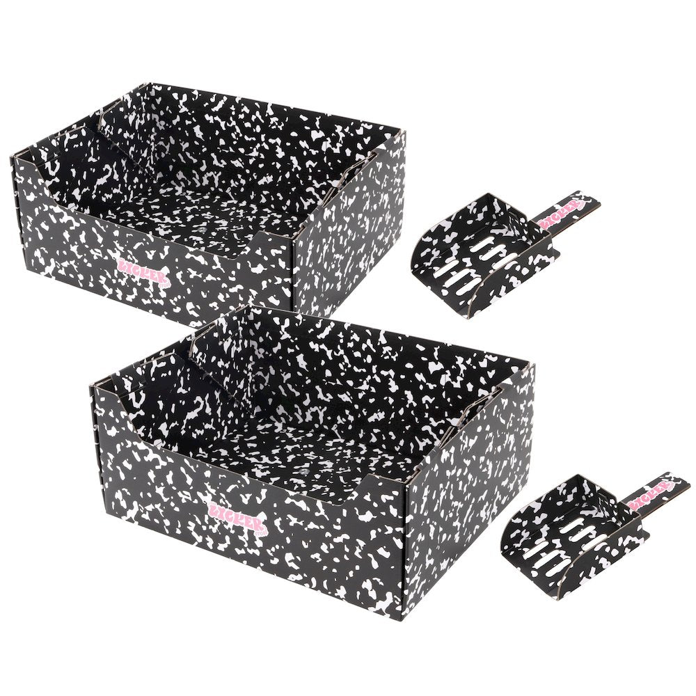 Bosco 17" Cardboard Cat Litter Box with Scoop, Speckle Black (2-Pack)