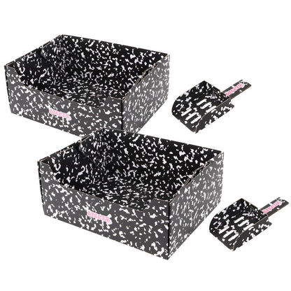 Bosco 17" Cardboard Cat Litter Box with Scoop, Speckle Black (2-Pack)