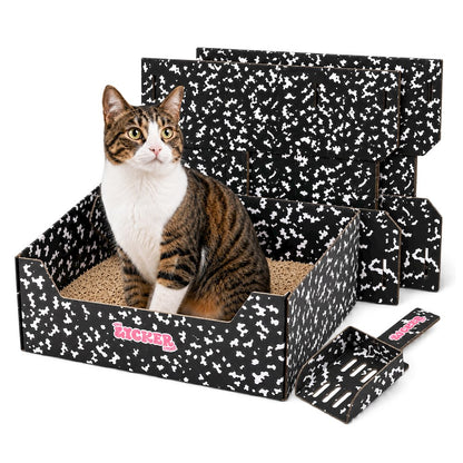 Bosco 17" Cardboard Cat Litter Box with Scoop, Speckle Black (2-Pack)