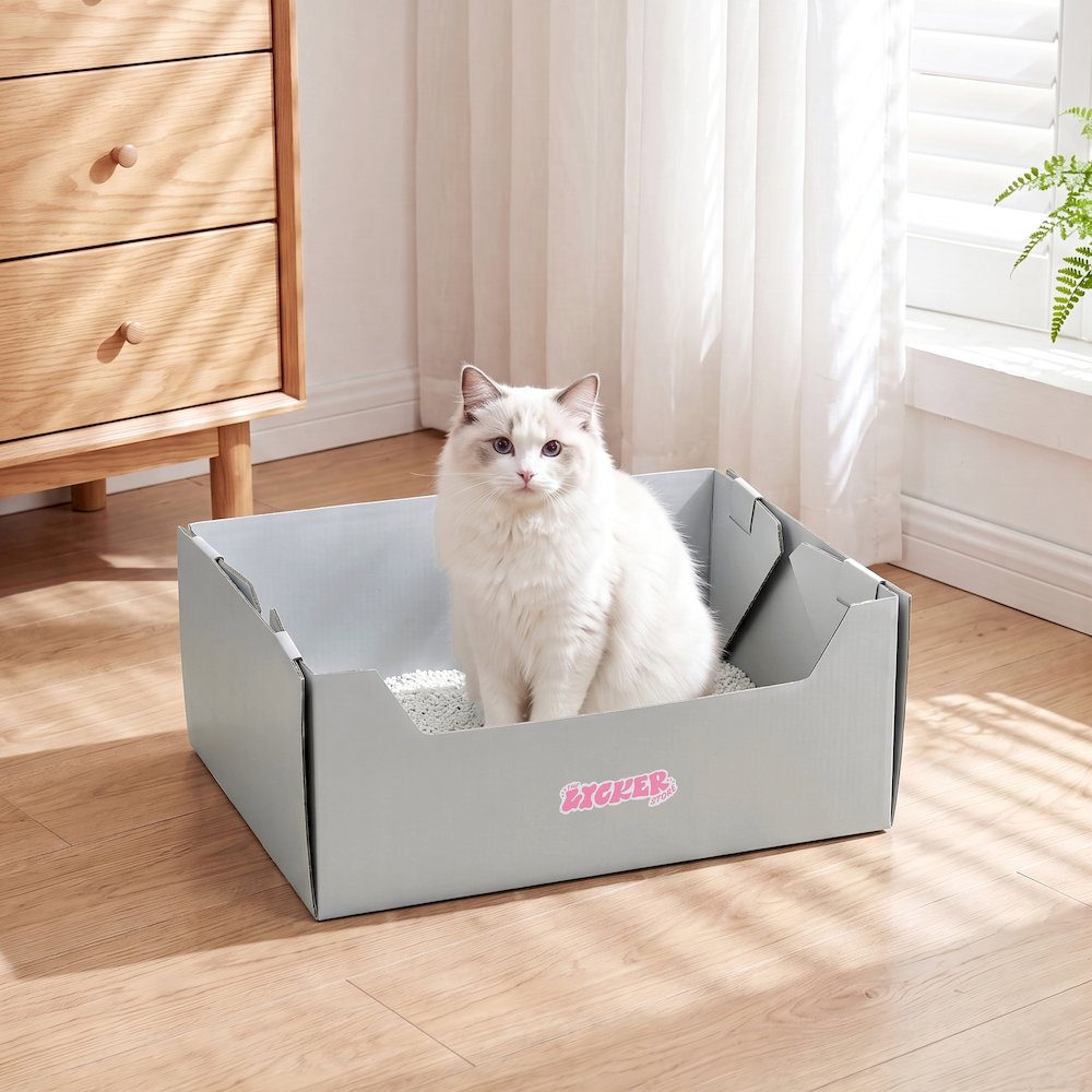 Bosco 17" Cardboard Cat Litter Box with Scoop, Cloud Gray (2-Pack)