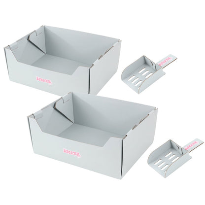 Bosco 17" Cardboard Cat Litter Box with Scoop, Cloud Gray (2-Pack)