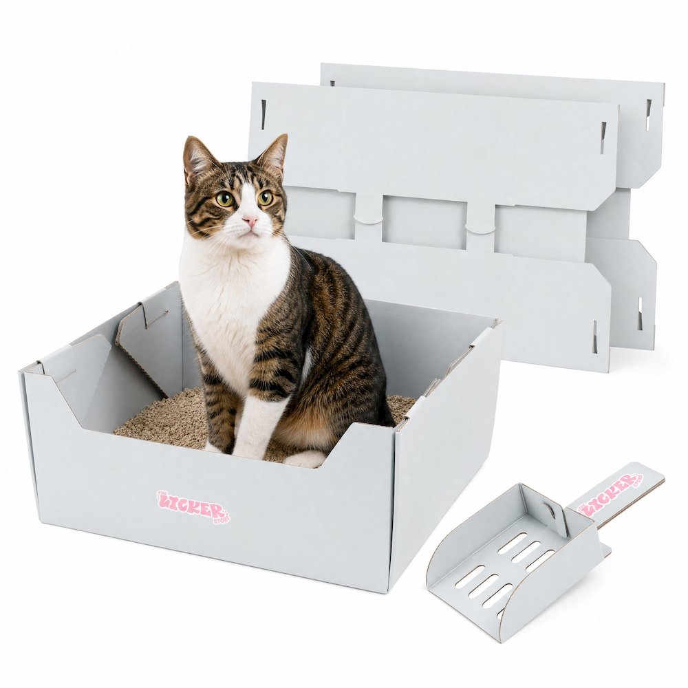 Bosco 17" Cardboard Cat Litter Box with Scoop, Cloud Gray (2-Pack)