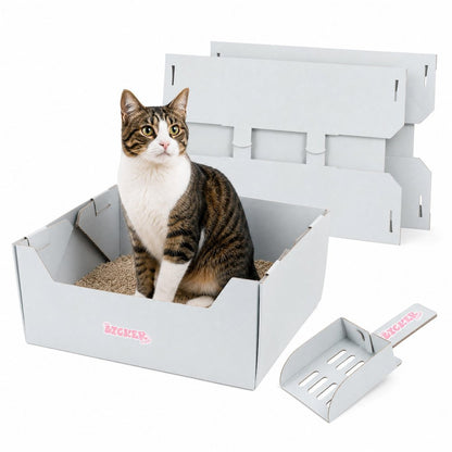 Bosco 17" Cardboard Cat Litter Box with Scoop, Cloud Gray (2-Pack)