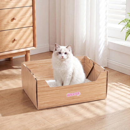 Bosco 17" Cardboard Cat Litter Box with Scoop, Honey Oak (2-Pack)