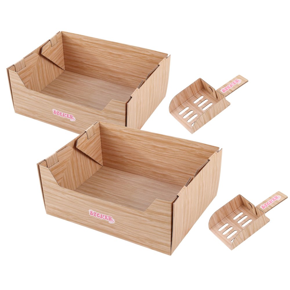 Bosco 17" Cardboard Cat Litter Box with Scoop, Honey Oak (2-Pack)