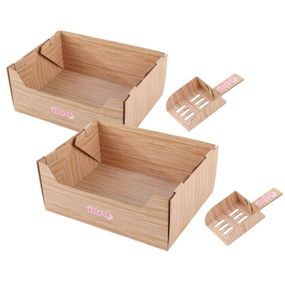 Bosco 17" Cardboard Cat Litter Box with Scoop, Honey Oak (2-Pack)