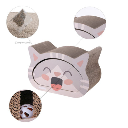 Opal Modern Cardboard Happy Cat Head 2-In-1 Cat Cave Scratcher