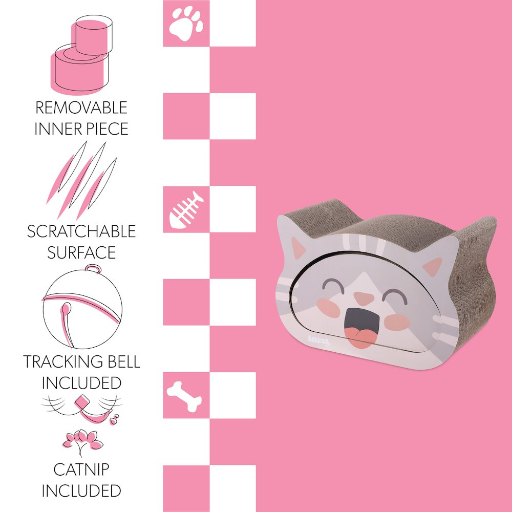 Opal Modern Cardboard Happy Cat Head 2-In-1 Cat Cave Scratcher