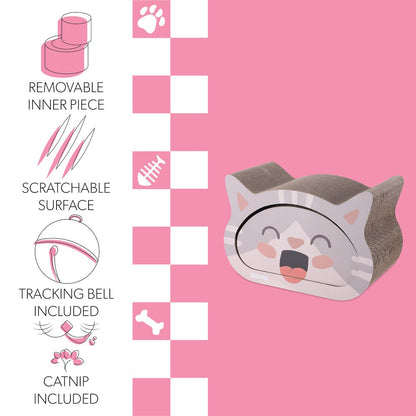 Opal Modern Cardboard Happy Cat Head 2-In-1 Cat Cave Scratcher
