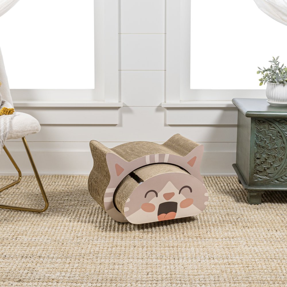 Opal Modern Cardboard Happy Cat Head 2-In-1 Cat Cave Scratcher
