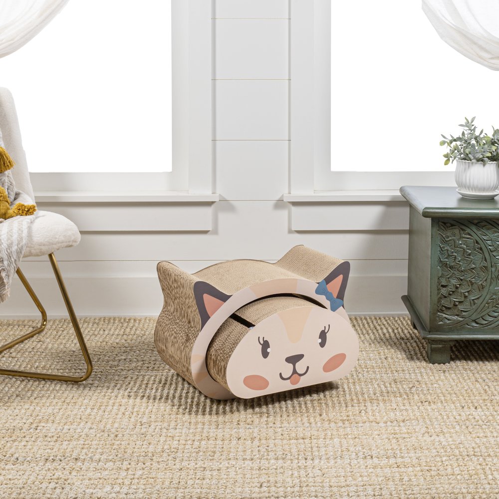 Opal Modern Cardboard Happy Cat Head 2-In-1 Cat Cave Scratcher