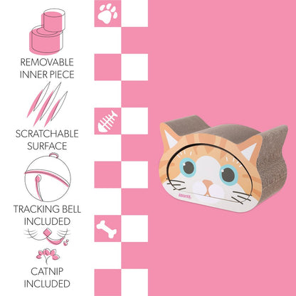 Opal Modern Cardboard Happy Cat Head 2-In-1 Cat Cave Scratcher