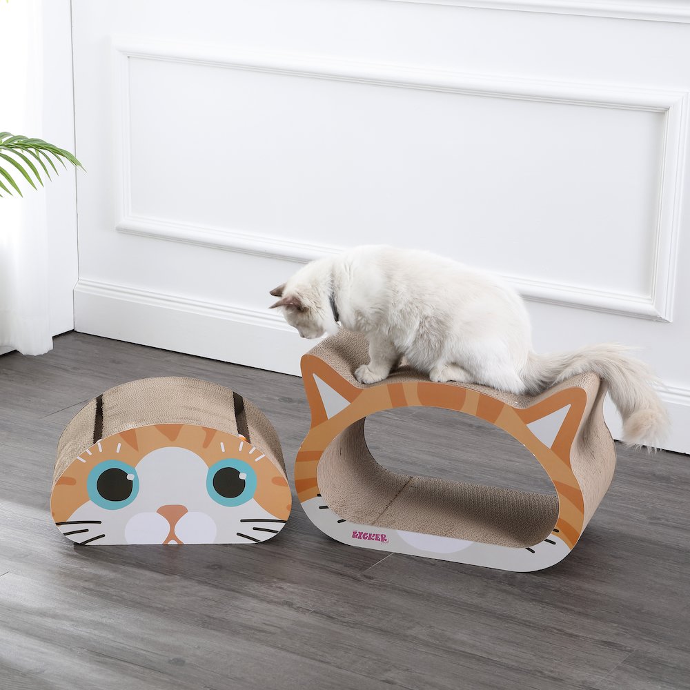 Opal Modern Cardboard Happy Cat Head 2-In-1 Cat Cave Scratcher